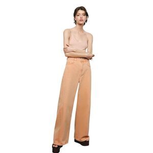 ZARA ZW Twisted Seam Wide Leg High Waist Jeans Peach Orange Size 6 US / 38 EUR